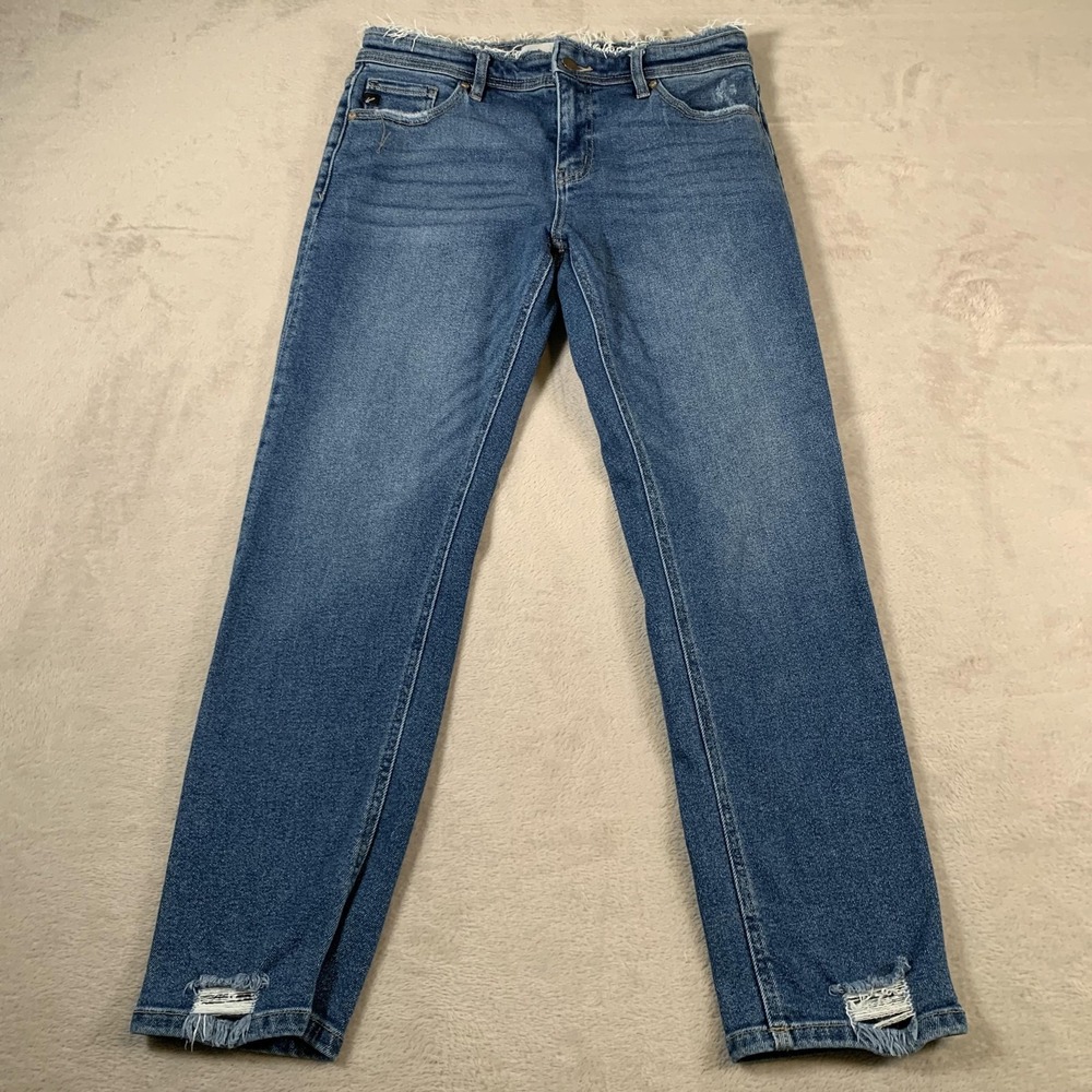 KanCan Jeans Womens 7 27 Distressed Frayed Hem High Rise Straight Leg Stretch De